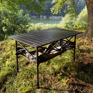 카르닉 접이식 캠핑 테이블 2단 높이조절 롤 알루미늄 경량 휴대용 야외 사각 블랙 그물망